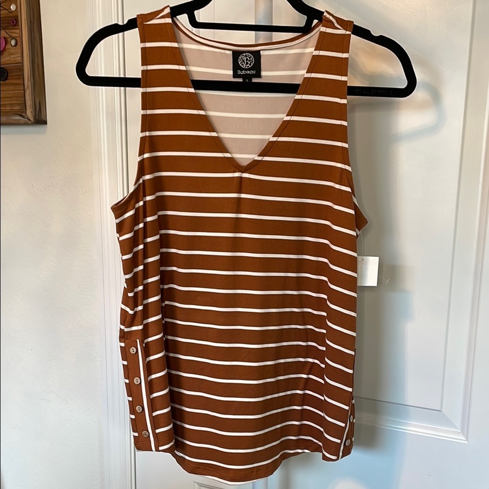 Bobeau Stripes Tank Top V-Neck with Button Details